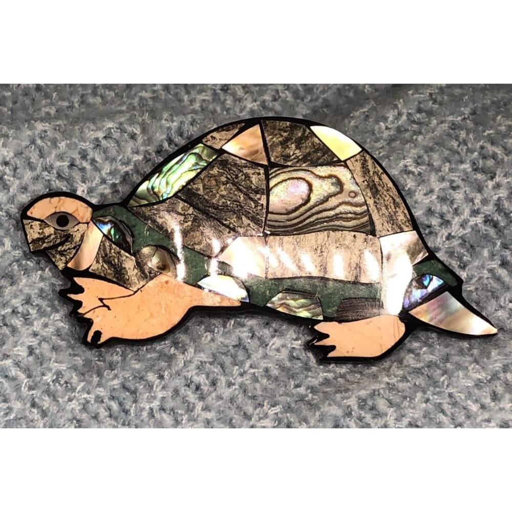 Environmental Creations Turtle Barrette Mosaic Shell Stone Handmade Artisan Hair